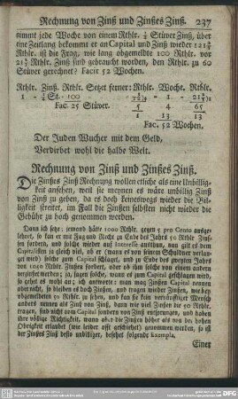 Rechnung von Zinß und Zinßes Zinß