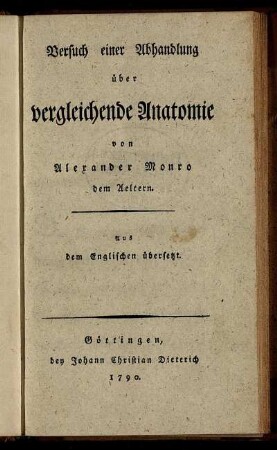 Versuch einer Abhandlung über vergleichende Anatomie : Aus dem Englischen übersetzt