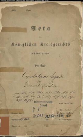 Kirchenbuchduplikate der Katholischen Gemeinde Senden (Heiraten 1858-1874). (Gemeinde: Senden, Katholische Gemeinde)