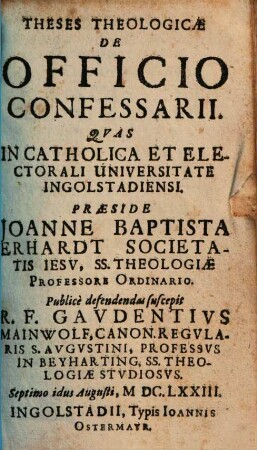 Theses Theologicae De Officio Confessarii