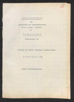 1934/35: Jahresbericht des Oberlyzeums der Franziskanerinnen im St. Joseph-Institut zu Dingelstädt ... - 1934/35
