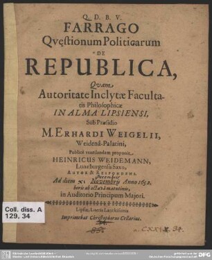 Farrago questionum politicarum de republica