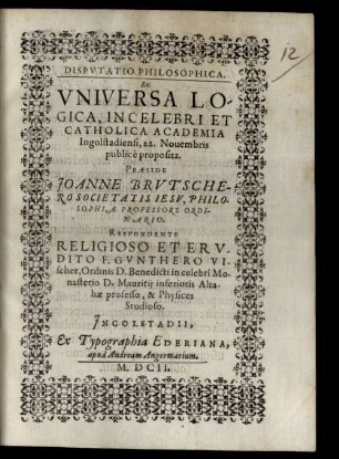Disputatio philosophica ex universa logica