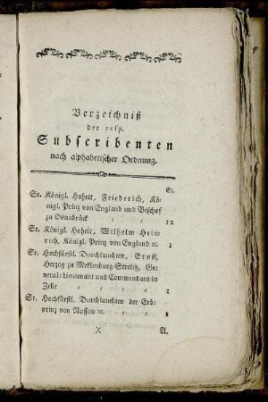 Verzeichniß der resp. Subscribenten nach alphabetischer Ordnung.