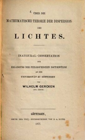 Über die mathematische Theorie der Dispersion des Lichtes