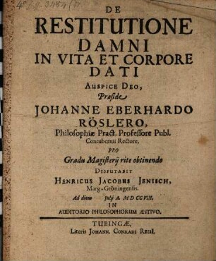 Diss. de restitutione damni in vita et corpore dati