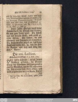 Die XIII. Lection. Gehalten Dienstags, d. 15. Maii. 1725.