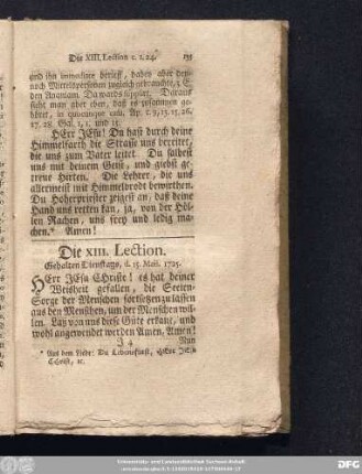Die XIII. Lection. Gehalten Dienstags, d. 15. Maii. 1725.