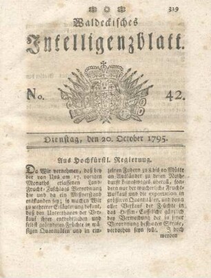 No. 42, Dienstag, den 20. October 1795