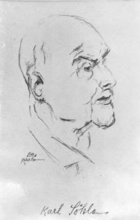 Karl Söhle. Kohlezeichnung (vor 1947; E. Richter). Dresden-Striesen, Borsbergstraße 11, Atelier der Künstlerin