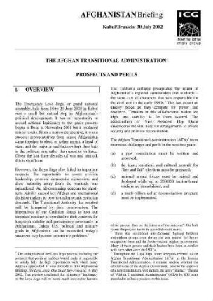 The Afghan transitional administration: prospects and perils