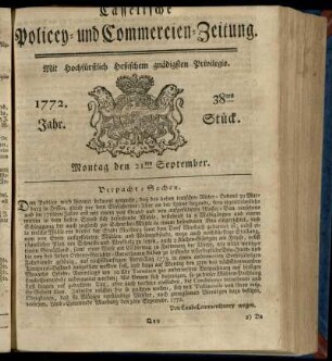 38tes Stueck, Montag den 21ten September 1772