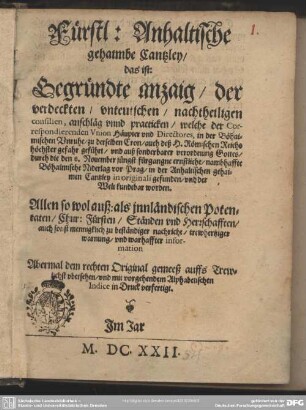 Fürstl. Anhaltische gehaimbe Cantzley