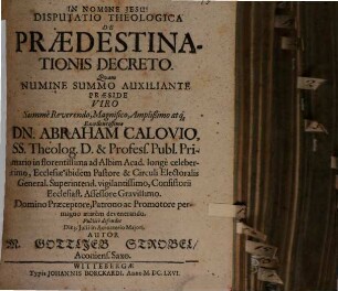 Disp. theol. de praedestinationis decreto