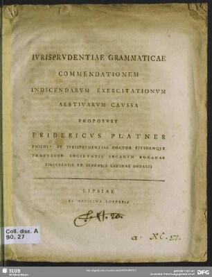 Iurisprudentiae Grammaticae Commendationem Indicendarum Exercitationum Aestivarum Caussa