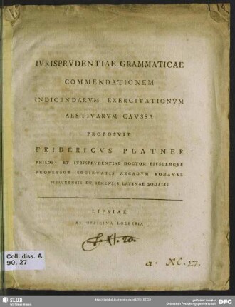 Iurisprudentiae Grammaticae Commendationem Indicendarum Exercitationum Aestivarum Caussa