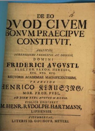 De eo qvod civem bonvm praecipve constitvit