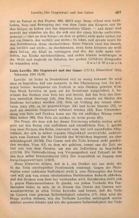 497-498 [Rezension] Lavelle, Louis, Die Gegenwart und das Ganze