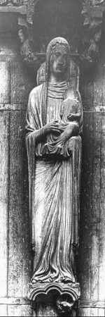 Chartres, Kathedrale Notre-Dame, Nordfassade, Mittelportal, Trumeau-Figur, Hl. Anna