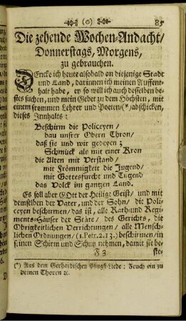 Die zehende Wochen-Andacht, Donnerstags, Morgens, zu gebrauchen.