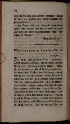 Miß Lamounde an Fräulein Thurl. - Miß Lamounde an Fräulein Thurl.