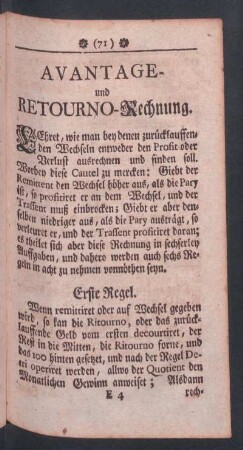 Avantage- und Retourno-Rechnung
