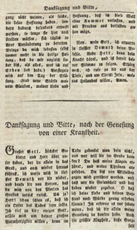 Danksagung und Bitte, nach der Genesung von einer Krankheit.