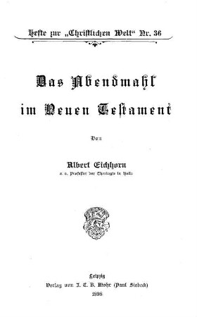 Das Abendmahl im Neuen Testament