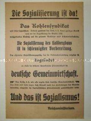 Maueranschlag zur Verkündung der Verstaatlichung des Kohlesyndikats