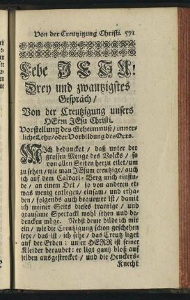 Drey und zwantzigstes Gespräch / Von der Creutzigung unsers Herrn Jesu Christi.