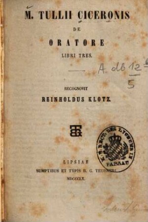 M. Tullii Ciceronis de oratore libri tres
