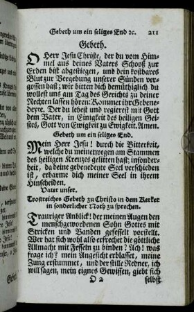Trostreiches Gebeth zu Christo in dem Kerker in sonderlicher Noth zu sprechen