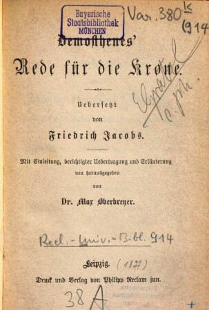 Demosthenes' Rede für die Krone