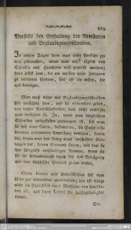 Vorsicht bey Ertheilung der Attestaten und Beglaubigungsschreiben