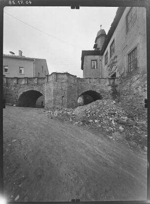 Posterstein. Burg (16. Jh.). Ansicht von Osten mit Brücke (18. Jh.)