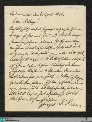 Brief von Ferdinand Rieser an Friedrich Lautenschlager, 07.04.1927 - K 3497,59