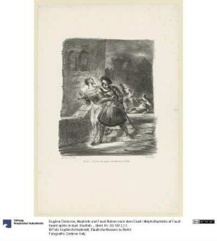 Mephisto und Faust fliehen nach dem Duell / Méphistophélès et Faust fuyant après le duel. Illustration zu Goethe: Faust