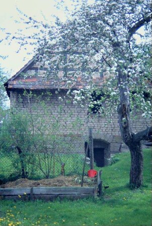altes Wirtschaftsgebäude in einem Garten, Keller mit Scheune