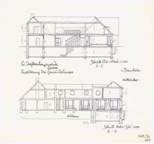 Evangelisches Gemeindehaus, Berlin-Gatow Erweiterung: (Lichtpause von Inv.Nr. 38600): Schnitt I-I und II-II, 1:100