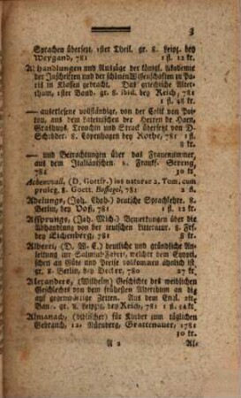Des vollständigen Catalogi aller Bücher, welche bey Benedict Friederich Haueisen, Königl. Preußischen Kommissions-Rath und privilegirten Buchhändler in Anspach, um beygesezte richtige Preise zu haben sind ... Fortsetzung. 1. 1781