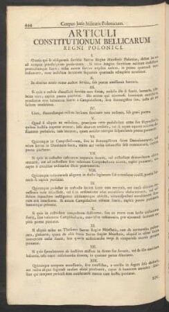 Articuli Constitutionum Bellicarum Regni Polonici = Krieges-Artickel des Königreichs Pohlen