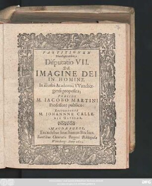 Partitionum Theologicarum Disputatio VII. De Imagine Dei In Homine