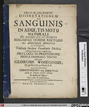 Dissertationem De Sanguinis In Adultis Motu Naturali
