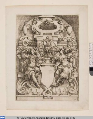 Leeres Wappen mit zwei sitzenden Schildhalterinnen
