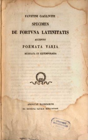Specimen de fortuna latinitatis : Accedunt poemata varia meditata et extemporalia