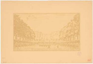 Luisenstädtischer Kanal, Berlin: Perspektivische Ansicht mit Blick auf den Kindergarten im Luisenstädtischen Kanal (Richtung Wassertorplatz), Stempel