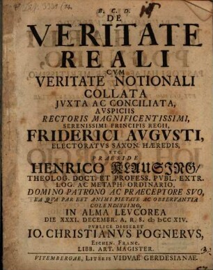 De Veritate Reali : Cvm Veritate Notionali Collata Jvxta Ac Conciliata