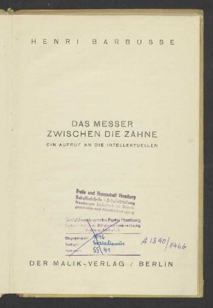 Das Messer zwischen den Zähnen : ein Aufruf an die Intellektuellen