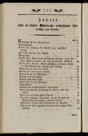 Inhalt aller in diesem Gebetbuche enthaltenen Unterrichte und Gebethe