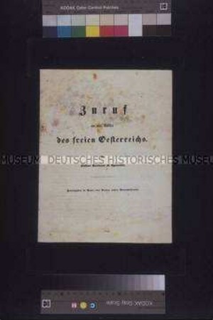 Flugschrift von Julius Zerboni di Sposetti: Zuruf an alle Völker des freien Österreichs; Wien, 15. Mai 1848